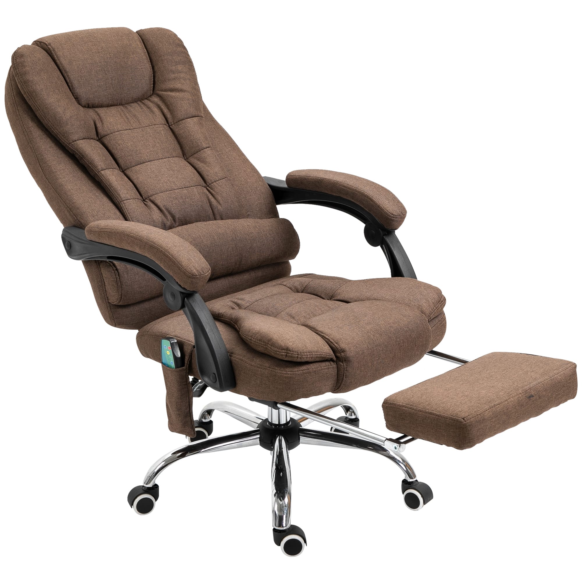 Vinsetto Fauteuil de bureau ergonomique massant chauffant repose-pied + coussin lombaires hauteur réglable dossier inclinable marron   Aosom France
