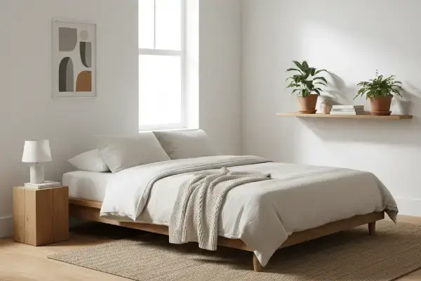 Un lit avec un sommier minimaliste