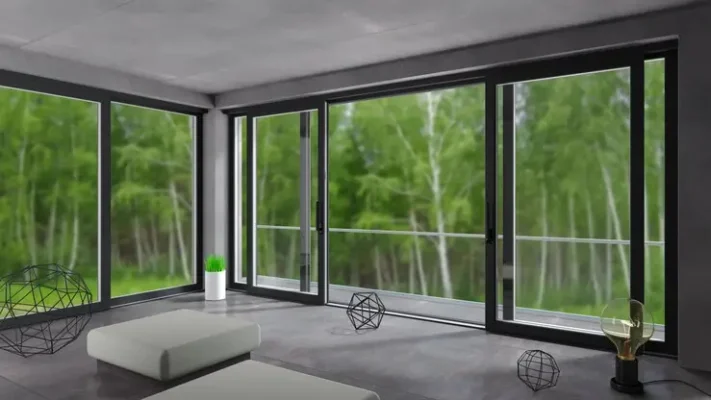 Un salon avec des fenÃƒÂªtres coulissantes alu sur mesure